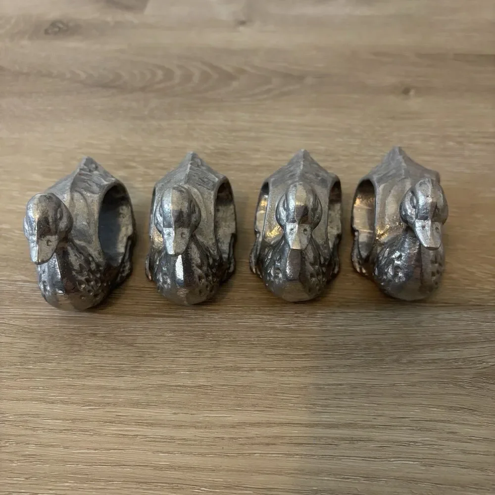 Vintage Pewter/ Metal Duck Napkin Rings Set 4 Grandmacore Cottagecore TableDecor